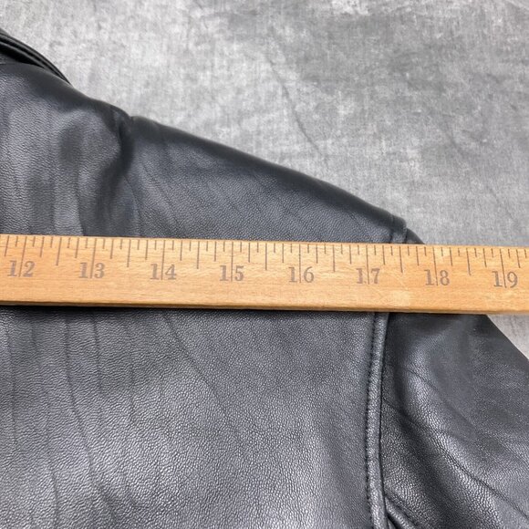 Adler Coat Women Medium Black Leather Logo Button Casual Everyday Jacket 90s VTG - Picture 9 of 12